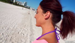 Inviting sweetie Nikki Chase bounces on hard wood wildly