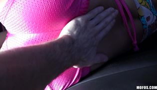 Breathtaking Marsha May sits and then grinds the rod